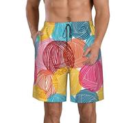 KWQDOZF Costume da Bagno da Uomo con Palline di Lana Colorate, Pantaloncini da Spiaggia da Uomo ad Asciugatura Rapida, Costume da Bagno Stampato Casual per Feste in Spiaggia