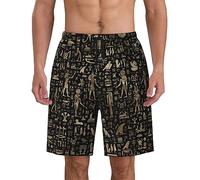 KWQDOZF Costume da Bagno da Uomo Nero e Oro con antichi geroglifici egizi, ad Asciugatura Rapida, con Tasche.