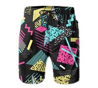 KWQDOZF Costume da Bagno da Uomo Stile retrò Neon Fluorescente Anni '80 e '90 Pantaloncini da Bagno da Spiaggia ad Asciugatura Rapida Sport con Tasche