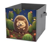 KWQDOZF Cubi portaoggetti pieghevoli con manici, motivo a riccio e cactus, contenitori cubici per organizzare vestiti e libri - Cestini portaoggetti per scaffali e armadi
