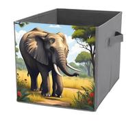 KWQDOZF Cubi portaoggetti pieghevoli con manici, motivo scena elefante africano, contenitori cubici per organizzare vestiti, libri - Cestini portaoggetti per scaffali, armadi