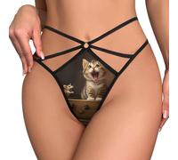KWQDOZF Divertente Gatto in Una Scatola di Topi Sexy Perizoma per Donne Intimo in Rete Mutandine Invisibili T-Back