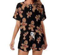 KWQDOZF Divertente Set Pigiama da Donna Bite Me Gingerbread di Natale, con Top a Maniche Corte, Abbigliamento da casa Estivo.