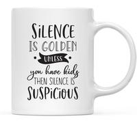 KWQDOZF Il silenzio è d'oro, a meno che tu non abbia... Il silenzio è sospetto... Tazza da caffè originale... Tazza da caffè in ceramica stampata su entrambi i lati per tè e latte con manico, 11 once
