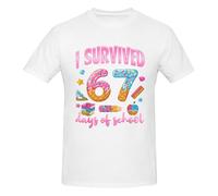 KWQDOZF Maglietta Girocollo a Maniche Corte in Cotone con Scritta I Survived 67 Days of School, Unisex, Stile Classico, Taglia XL