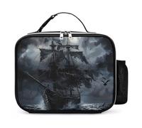 KWQDOZF Nave pirata nell'oceano in una notte buia, borsa porta pranzo portatile, contenitore porta pranzo isolato riutilizzabile, a prova di perdite, per lavoro e picnic