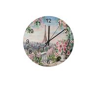KWQDOZF Orologio da parete silenzioso da appendere alla parete in legno, stile estivo, Parigi, città, rotondo, da camera da letto, a batteria, da 11,8 pollici