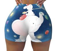 KWQDOZF Pantaloncini da Allenamento da Donna con Simpatico Coniglietto e elefantino Che dipinge Un Pianeta, Ideali per Yoga, Ciclismo