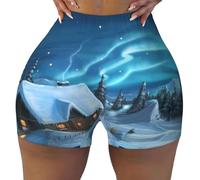 KWQDOZF Pantaloncini da Allenamento da Donna per Donna, Stile Cottage di Montagna tra Neve e Aurore boreali, per Yoga, Ciclismo e Pal