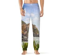 KWQDOZF Pantaloni da pigiama comodi da uomo, Italia Cinque Terre, morbidi e traspiranti, pantaloni lunghi da notte