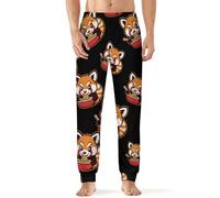 KWQDOZF Pantaloni da pigiama da uomo comodi e traspiranti, con simpatico panda rosso che mangia spaghetti, pantaloni lunghi da notte