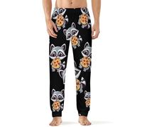 KWQDOZF Pantaloni da pigiama da uomo comodi, morbidi e traspiranti, con motivo a procione che mangia una pizza