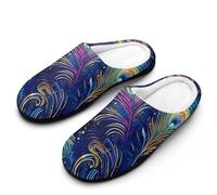 KWQDOZF Pantofole da donna in cotone con piume di pavone mistiche, suola in gomma antiscivolo, calde scarpe da casa invernali per l'u