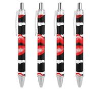 KWQDOZF Penna a sfera a scatto Red Lips Kiss con inchiostro nero, impug super morbida, punta media da 0,5 mm, penne da ufficio, 4 pezzi