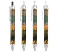 KWQDOZF Penna a sfera per pesca a mosca Brook Trout, inchiostro nero retrattile, impug super morbida, penna a sfera da 0,5 mm, punta media, penne da ufficio, 4 pezzi