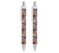 KWQDOZF Penna a sfera retrattile con sfondo tie-dye Yorkshire Terrier, inchiostro nero, punta fine da 0,5 mm, forniture per ufficio per insegnanti e infermieri