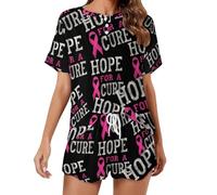 KWQDOZF Pigiama da Donna a Maniche Corte, con Scritta Speranza per Una Cura Contro Il Cancro al Seno, Pigiama da casa, Top e Pantaloncini
