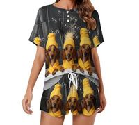 KWQDOZF Pigiama da Donna con Bassotto Che Fa Il Bagno nella Vasca, Composto da Top a Maniche Corte e Pantaloncini, Set da casa in Due Pezzi.