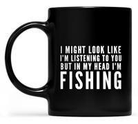 KWQDOZF Potrei sembrare che ti stia ascoltando, ma nella mia testa sto pescando. Tazza da caffè originale. Tazza in ceramica con stampa su entrambi i lati per tè e latte con manico, 11 once.