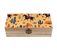 KWQDOZF Scatola portaoggetti in legno con coperchio incernierato, motivo: uomini del selvaggio West colorati, cavalli, cactus, organizer decorativo per gioielli ricordo