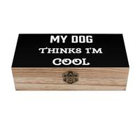 KWQDOZF Scatola portaoggetti in legno con coperchio incernierato, umorismo Il mio cane pensa che io sia figo, organizer decorativo per gioielli ricordo