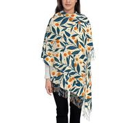 KWQDOZF Sciarpa con frange in cashmere e foglie blu, stile artistico, stile invernale, morbida e calda, da donna, color crema