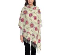 KWQDOZF Sciarpa in cashmere floreale rosa per donna, scialle, autunno inverno, morbida e calda, con grandi bordi sfrangiati, crema