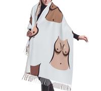 KWQDOZF Sciarpa invernale in cashmere con nappa, morbida e calda, con seno finto, bianca e gialla