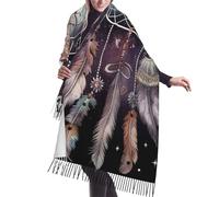 KWQDOZF Sciarpe acchiappasogni e stelle per donna, sciarpe oversize con nappe, scialle avvolgente con nota dei sogni