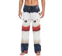 KWQDOZF Set di pantaloni da pigiama da uomo con orso bianco che indossa una sciarpa rossa, pantaloni da notte e da salotto, pantaloni da pigiama con tasche