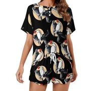 KWQDOZF Set Pigiama da Donna Bigfoot con Gru dalla Corona Rossa, Composto da Top a Maniche Corte e Pantaloncini, 2 Pezzi, Abbigliamento da casa per la Notte.