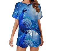 KWQDOZF Set Pigiama da Donna Blue Peacock Moon, Composto da Top a Maniche Corte e Pantaloncini, 2 Pezzi, Abbigliamento da casa per la Notte.