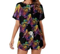 KWQDOZF Set Pigiama da Donna colorato con Drago Barbuto, Composto da Top a Maniche Corte e Pantaloncini, 2 Pezzi, Abbigliamento da casa per la Notte.