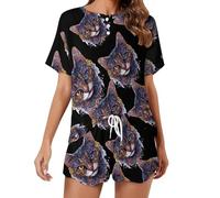 KWQDOZF Set Pigiama da Donna Colorful-Doodle-Cats Head, Composto da Top a Maniche Corte e Pantaloncini, 2 Pezzi, Abbigliamento da casa per la Notte.
