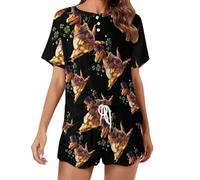KWQDOZF Set Pigiama da Donna con Dinosauri per Il Giorno di San Patrizio, Composto da Top a Maniche Corte e Pantaloncini, 2 Pezzi, Abbigliamento da casa per Dormire.