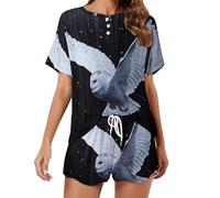 KWQDOZF Set Pigiama da Donna con Gufo delle Nevi Bianco, Composto da Top a Maniche Corte e Pantaloncini, 2 Pezzi, Abbigliamento da casa per la Notte.