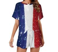 KWQDOZF Set Pigiama da Donna con Stampa della Bandiera Francese, Composto da Top a Maniche Corte e Pantaloncini, 2 Pezzi, Abbigliamento da casa per la Notte.