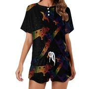 KWQDOZF Set Pigiama da Donna Lighthouse Gulles Soaring con Top a Maniche Corte, Abbigliamento da casa Estivo per la casa
