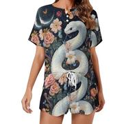 KWQDOZF Set Pigiama da Donna Moon Galaxy Snake, Composto da Top a Maniche Corte e Pantaloncini, 2 Pezzi, Abbigliamento da casa per la Notte.