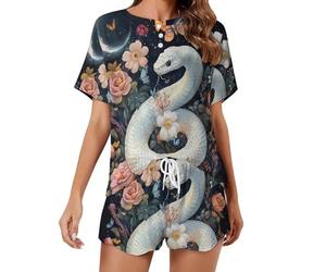 KWQDOZF Set Pigiama da Donna Moon Galaxy Snake, Composto da Top a Maniche Corte e Pantaloncini, 2 Pezzi, Abbigliamento da casa per la Notte.