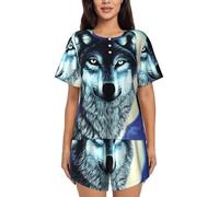 KWQDOZF Set Pigiama da Donna Morbido a Maniche Corte, Comodo Set Pigiama con Stampa sotto la Luna e Tasche.