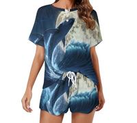 KWQDOZF Set Pigiama da Donna Whale Moon, Composto da Top a Maniche Corte e Pantaloncini, 2 Pezzi, Abbigliamento da casa per la Notte.