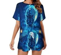 KWQDOZF Set Pigiama da Donna White Tiger Moon Starry Sky, Composto da Top a Maniche Corte e Pantaloncini, 2 Pezzi, Abbigliamento da casa per la Notte.