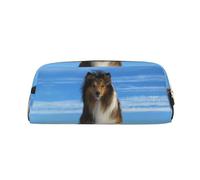 KWQDOZF Simpatico astuccio in pelle con simpatico cane Shetland per ragazze e ragazzi, astuccio personalizzato con stampa, borse per riporre articoli di cancelleria