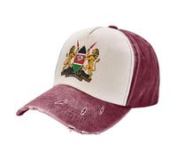 KWQDOZF Stemma del Kenya, Cappellini da Baseball in Denim - Cappellini da Camionista Vintage Rosso Scuro