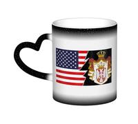 KWQDOZF Stemma della Serbia e dell'America Tazza in ceramica sensibile al calore che cambia colore Tazza isolata Novità Tazze da viaggio uniche Tazze per la casa 11 OZ