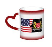 KWQDOZF Stemma di Singapore e America Tazza in ceramica Tazza termica che cambia colore Tazza isolata Novità Tazze da viaggio uniche Tazze per la casa 11 OZ