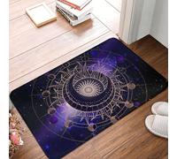 KWQDOZF Tappetini con simbolo geometrico sacro, viola, spazio, galassia, stelle, sole e luna mistici, zerbino di benvenuto per interni ed esterni, 16 x 24 pollici
