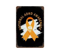 KWQDOZF Targa in metallo a tema Mese della consapevolezza dell'ADHD, targa verticale vintage in ferro con effetto ruggine, decorazione murale 8x12 pollici.