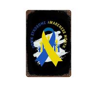 KWQDOZF Targa in metallo a tema Mese della consapevolezza sulla sindrome di Down, targa verticale vintage in ferro con effetto ruggine, poster decorativo da parete 8x12 pollici.